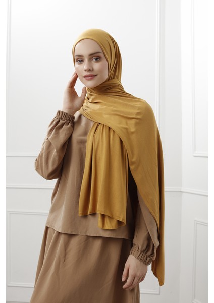 Likralı Penye Viskon Şal 70x180cm - Hardal