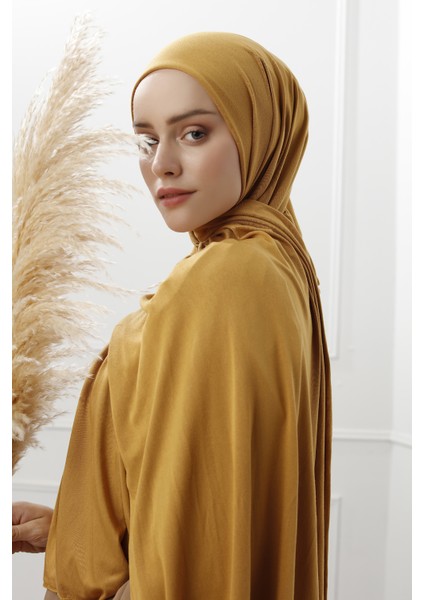 Likralı Penye Viskon Şal 70x180cm - Hardal