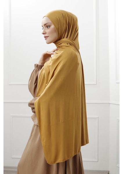 Likralı Penye Viskon Şal 70x180cm - Hardal