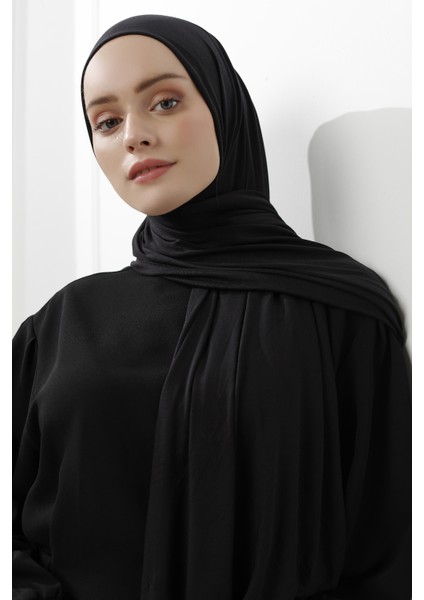 Likralı Penye Viskon Şal 70x180cm - Siyah