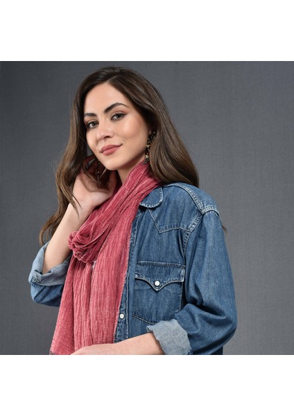 Kadın Fuşya Denim Taşlama Fular