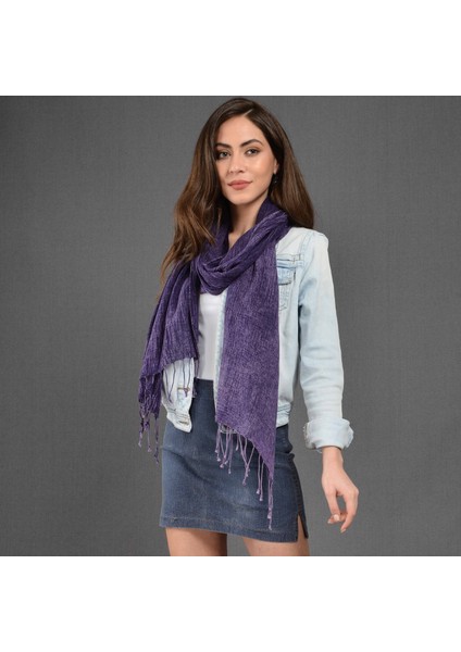 Kadın Mor Denim Taşlama Fular