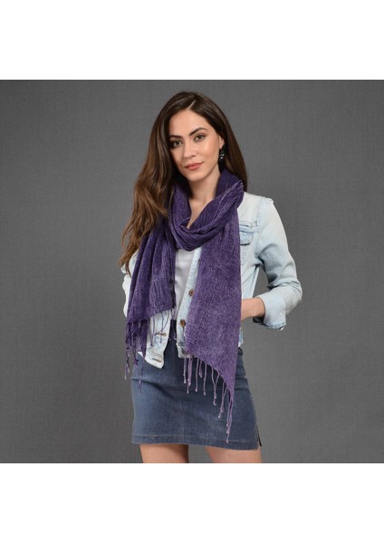 Kadın Mor Denim Taşlama Fular