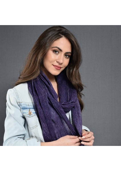 Kadın Mor Denim Taşlama Fular