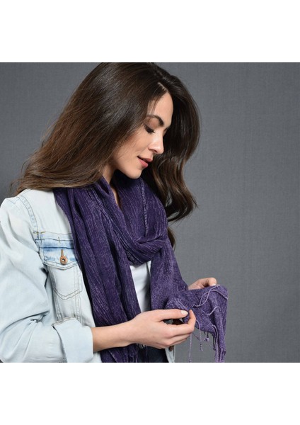 Kadın Mor Denim Taşlama Fular