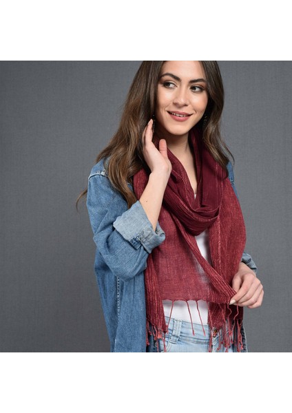 Kadın Bordo Denim Taşlama Fular