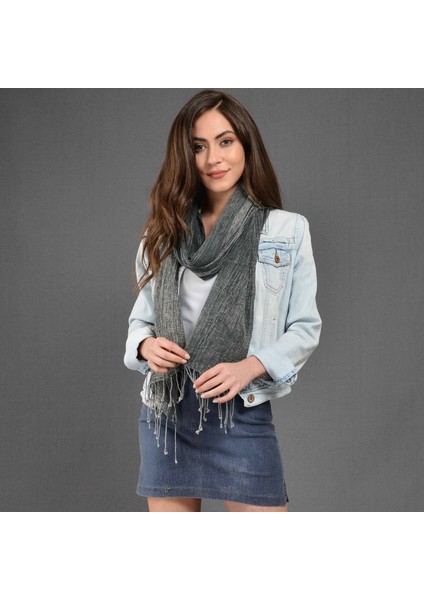 Kadın Antrasit Denim Taşlama Fular