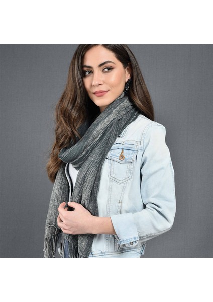 Kadın Antrasit Denim Taşlama Fular