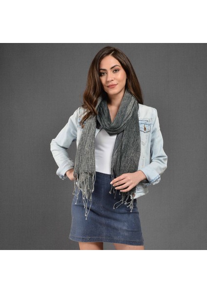 Kadın Antrasit Denim Taşlama Fular
