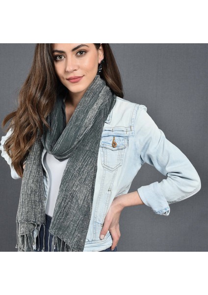 Kadın Antrasit Denim Taşlama Fular