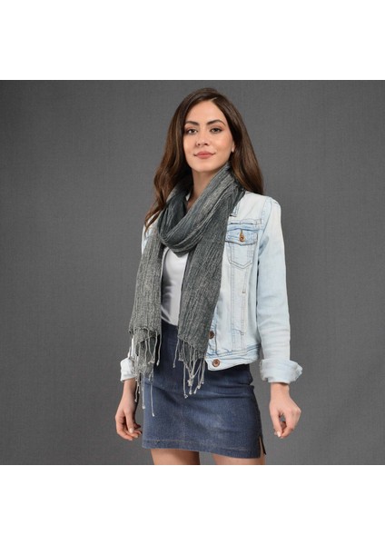 Kadın Antrasit Denim Taşlama Fular