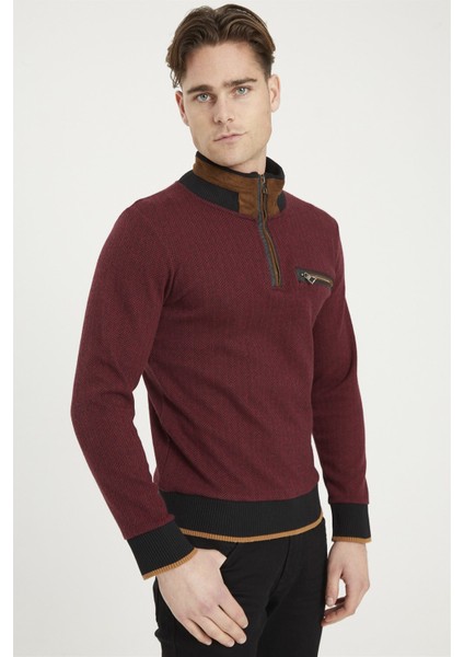 1039 Erkek Sweatshirt Desenli Bordo