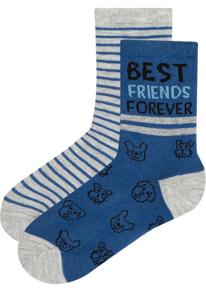Çok Renkli Erkek Çocuk Çocuk Best Friends 2'li Soket Çorap