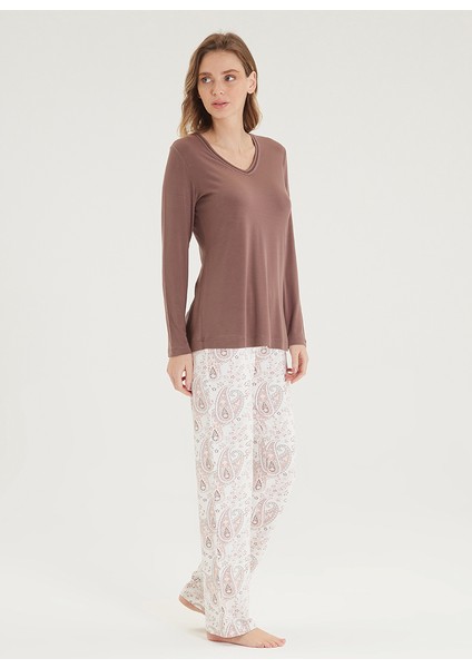 Kadın Pijama Takımı 50310 - Kahverengi