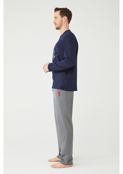 Erkek Lacivert Yuvarlak Yaka Pijama Takımı L