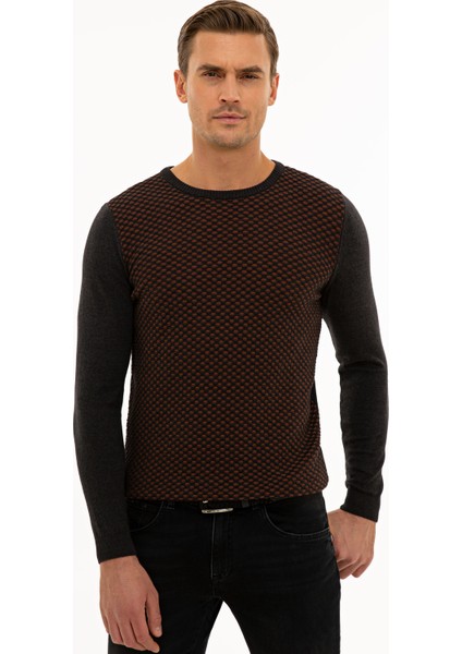 Erkek Antrasit Melanj Slim Fit Bisiklet Yaka Triko Kazak 50233737-VR081