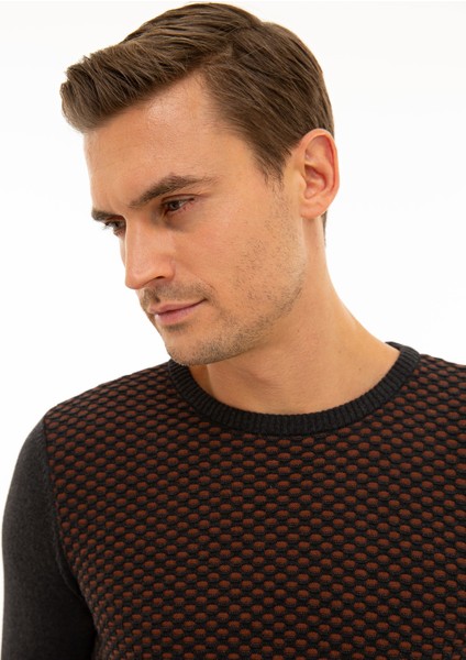 Erkek Antrasit Melanj Slim Fit Bisiklet Yaka Triko Kazak 50233737-VR081 fiyatları