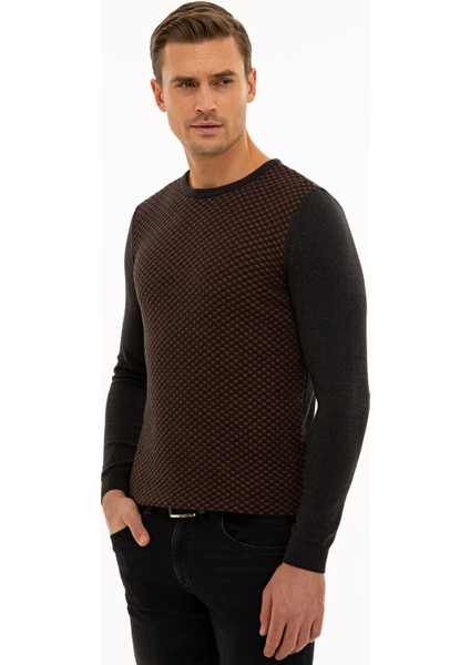 Erkek Antrasit Melanj Slim Fit Bisiklet Yaka Triko Kazak 50233737-VR081 modelleri