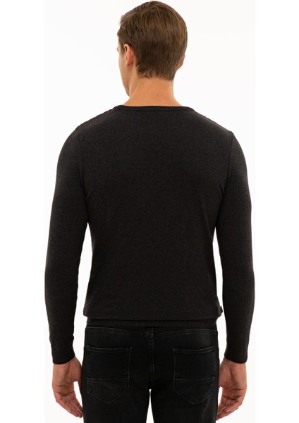 Erkek Antrasit Melanj Slim Fit Bisiklet Yaka Triko Kazak 50233737-VR081 fırsatları