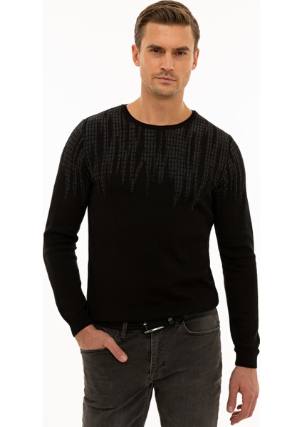Erkek Siyah Slim Fit Triko Kazak 50227828-VR046