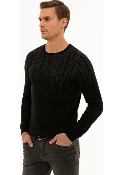 Erkek Siyah Slim Fit Triko Kazak 50227828-VR046