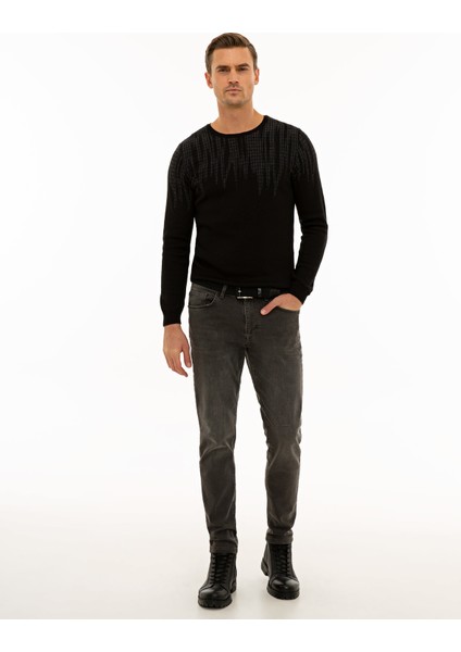 Erkek Siyah Slim Fit Triko Kazak 50227828-VR046