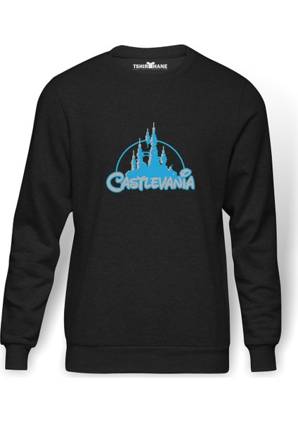 Castlevania Pixel Logo Baskılı Erkek Örme Sweatshirt Uzun Kol