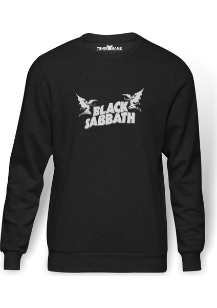 Black Sabbath Logo Baskılı Erkek Örme Sweatshirt Uzun Kol