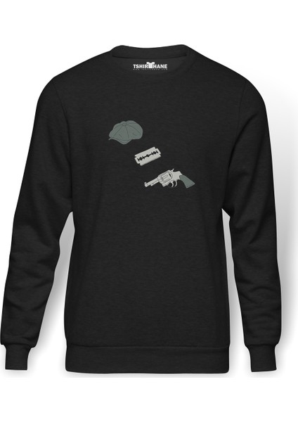 Peaky Blinders Hat & Razor Blade & Gun Baskılı Erkek Örme Sweatshirt Uzun Kol