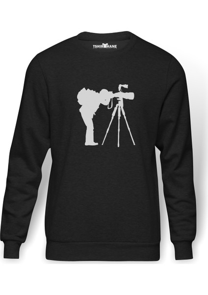 Silhouette Photography Baskılı Erkek Örme Sweatshirt Uzun Kol