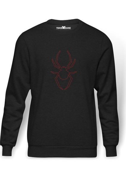 Silhouette Spider Baskılı Erkek Örme Sweatshirt Uzun Kol