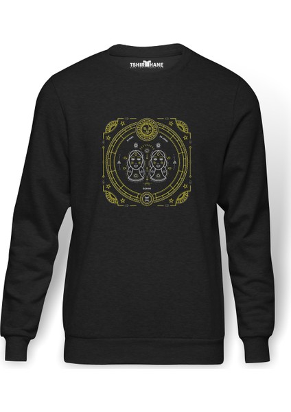 Burç Ikizler Gemini Baskılı Erkek Örme Sweatshirt Uzun Kol