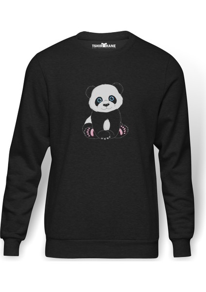 Panda Baskılı Erkek Örme Sweatshirt Uzun Kol