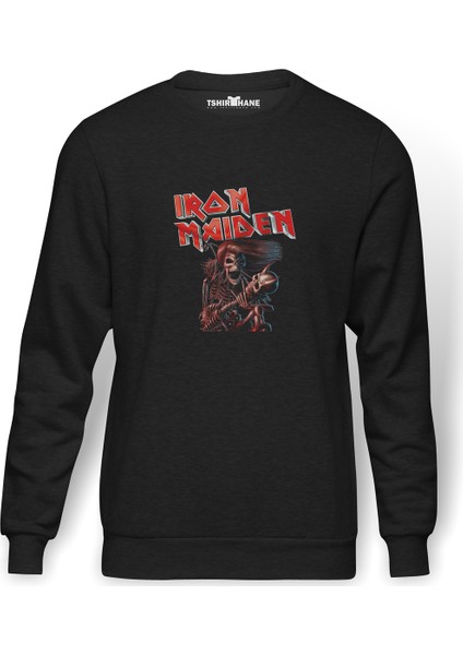 İron Maiden Ed Force One Canavar Yolda Baskılı Erkek Örme Sweatshirt Uzun Kol