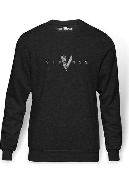 Vikings Baskılı Erkek Örme Sweatshirt Uzun Kol
