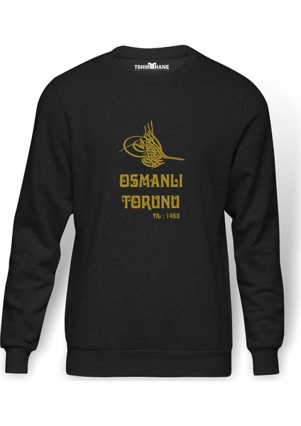 Osmanlı Torunu Tugra 1453 Baskılı Erkek Örme Sweatshirt Uzun Kol