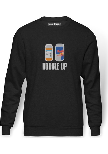 Pubg Double Up Siyah Baskılı Erkek Örme Sweatshirt Uzun Kol