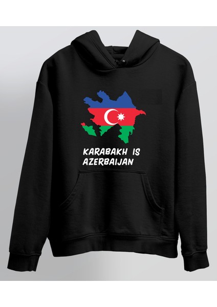 Karabakh Is Azerbaıjan Baskılı Siyah Kapşonlu