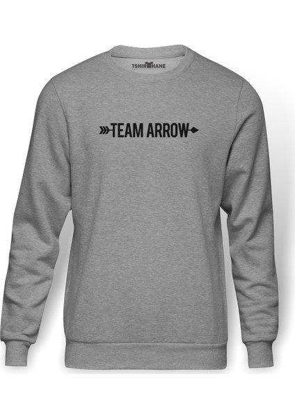 Arrow Team Arrow Baskılı Gri Melanj Erkek Örme Sweatshirt Uzun kol