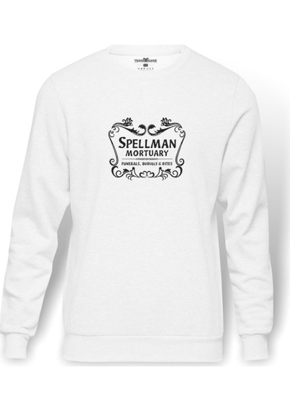 Chilling Adventures Of Sabrina Spellman Mortuary Baskılı Beyaz Erkek Örme Sweatshirt Uzun kol