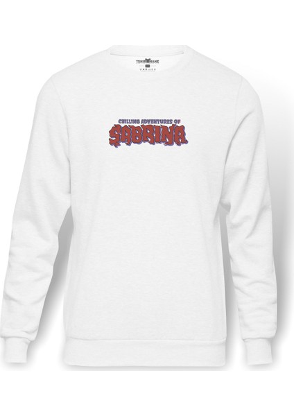 Chilling Adventures Of Sabrina Yazi 2 Baskılı Beyaz Erkek Örme Sweatshirt Uzun kol