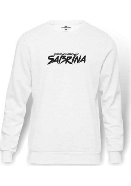 Chilling Adventures Of Sabrina Yazi Baskılı Beyaz Erkek Örme Sweatshirt Uzun kol