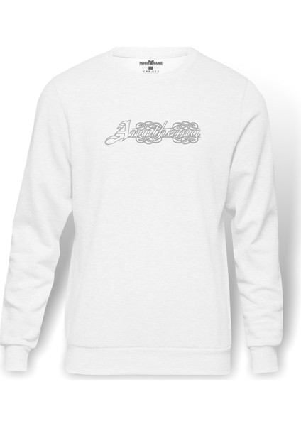 Anathema Logo Baskılı Beyaz Erkek Örme Sweatshirt Uzun kol
