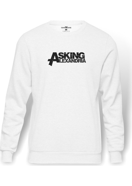 Asking Alexandria Yazı Baskılı Beyaz Erkek Örme Sweatshirt Uzun kol