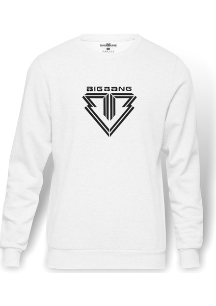 Big Bang Logo Baskılı Beyaz Erkek Örme Sweatshirt Uzun kol