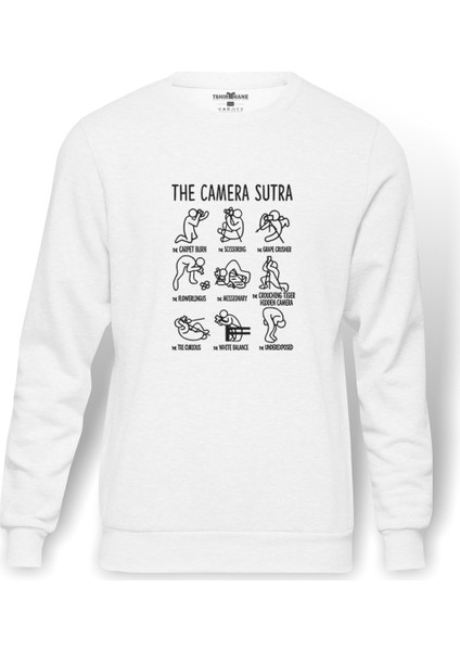 Camerasutra 3 Baskılı Beyaz Erkek Örme Sweatshirt Uzun kol