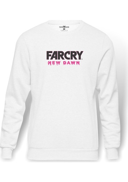 Far Cry New Dawn Logo Baskılı Beyaz Erkek Örme Sweatshirt Uzun kol