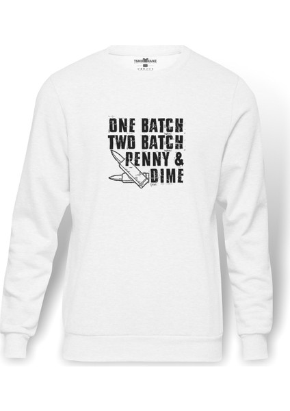 Punisher One Batch Two Batch Baskılı Beyaz Erkek Örme Sweatshirt Uzun kol