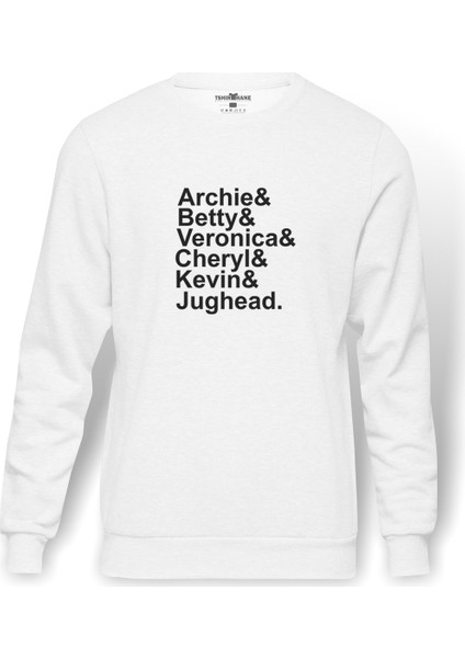 Riverdale Characters Name Baskılı Beyaz Erkek Örme Sweatshirt Uzun kol