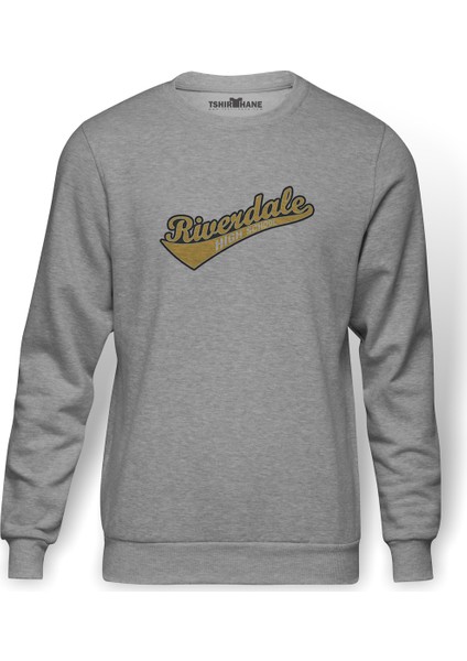 Riverdale Riverdale High School Baskılı Gri Melanj Erkek Örme Sweatshirt Uzun kol